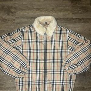 Supreme x Burberry Nova Check Shearling Fur Collar Puffer Jacket Beige Large